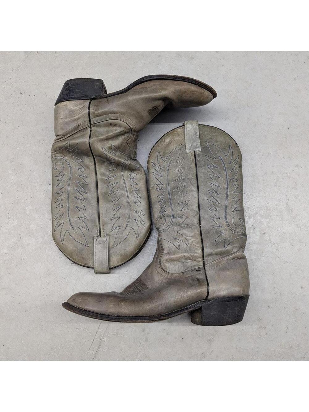 Vintage Double H Grey Green Cow Boy Boots